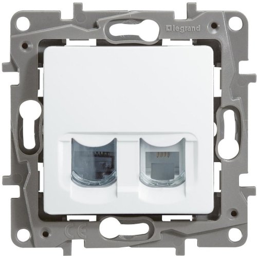 Розетка телефон+компьютер без рамки Legrand Etika 2-м. RJ11+RJ45 5е белый картинка